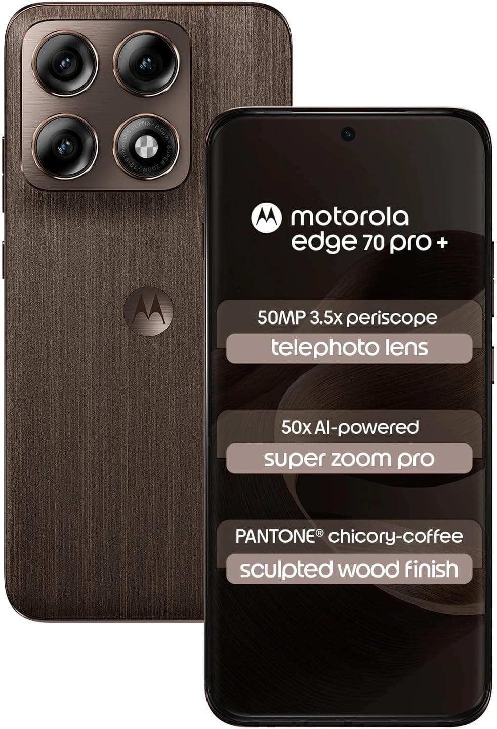 Motorola Edge 70 Pro+ 5G (Sculpted Wood Pantone Chicory Coffee Brown, 12GB RAM, 256GB Storage) | Dimensity 8500 Extreme Processor | 50MP + 50MP + 50MP...