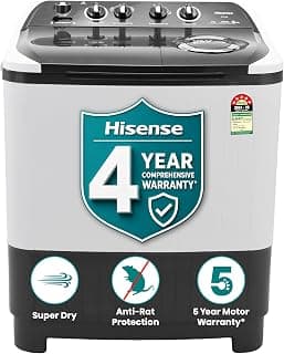 Hisense 7 Kg 3 Wash Programs Semi-Automatic Top Loading Washing Machine (WS7001NDG5,Dark Grey,Anti Rat Protection, Super D...