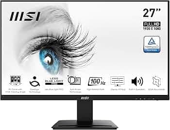 MSI PRO MP273A 27 Inch Full HD Office Monitor 1920x1080 IPS Panel, 100 Hz, Eye-Friendly Screen, VESA Mountable, Built-in Speakers, Display Kit Support...
