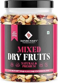Nature Purify Premium Mixed Dry Fruits | 250g | Healthy Mixed Nut Dried Almonds, Black Raisins, Cashewnuts, Raisins, Apricot & Many More