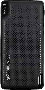 ZEBRONICS ME53 Power Bank, 10000 mAh, 10W, Dual USB Output, Type C & Micro USB Input, Built in Protections, Percentage LED Display, Included USB to Ty...