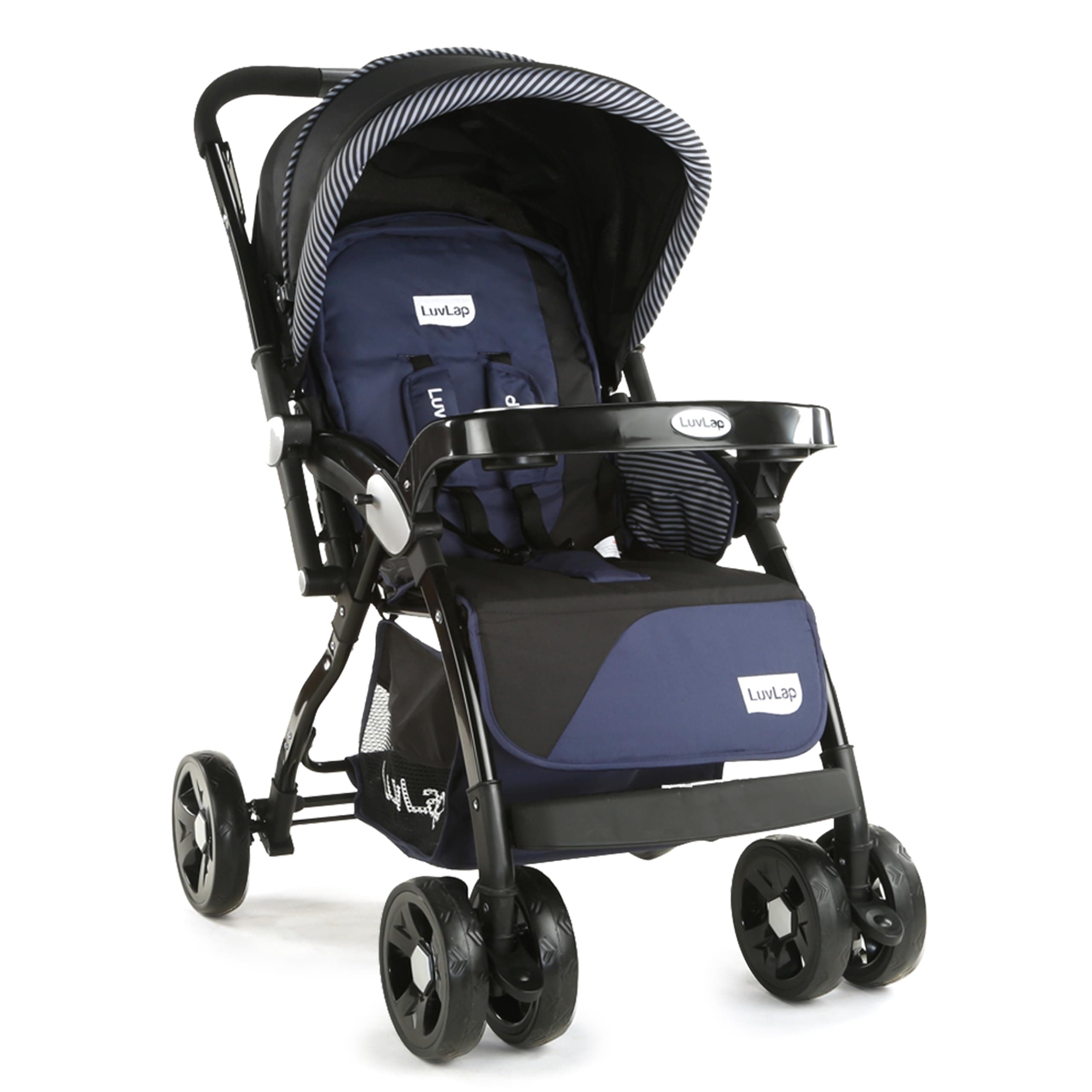 Luvlap Galaxy Stroller / Pram, Extra Large Seating Space, Easy Fold, for Newborn Baby / Kids, 0-3 years (Navy/Black)