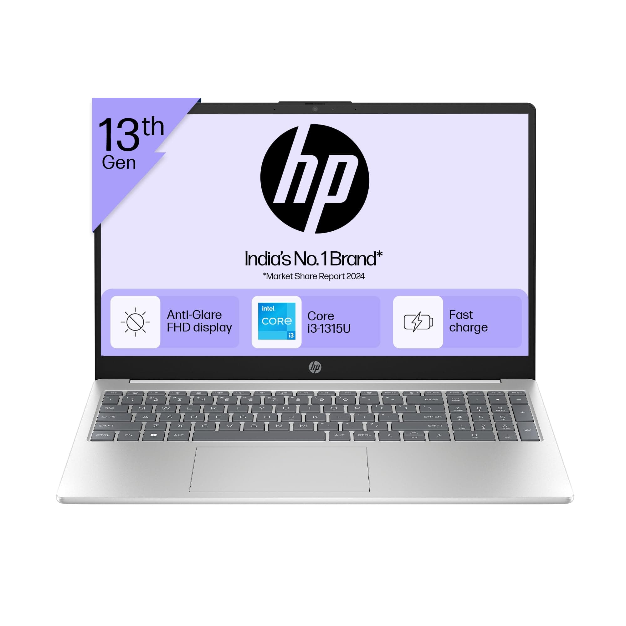 HP Laptop 15, 13th Gen Intel Core i3-1315U,15.6inch(39.6cm) FHD Anti-Glare Laptop/8GB RAM/512GB SSD/Intel UHD Graphics/Win 11/MSO 21/Num Keypad/Alexa/Diamond White/1.6 Kg 15-fd0019TU