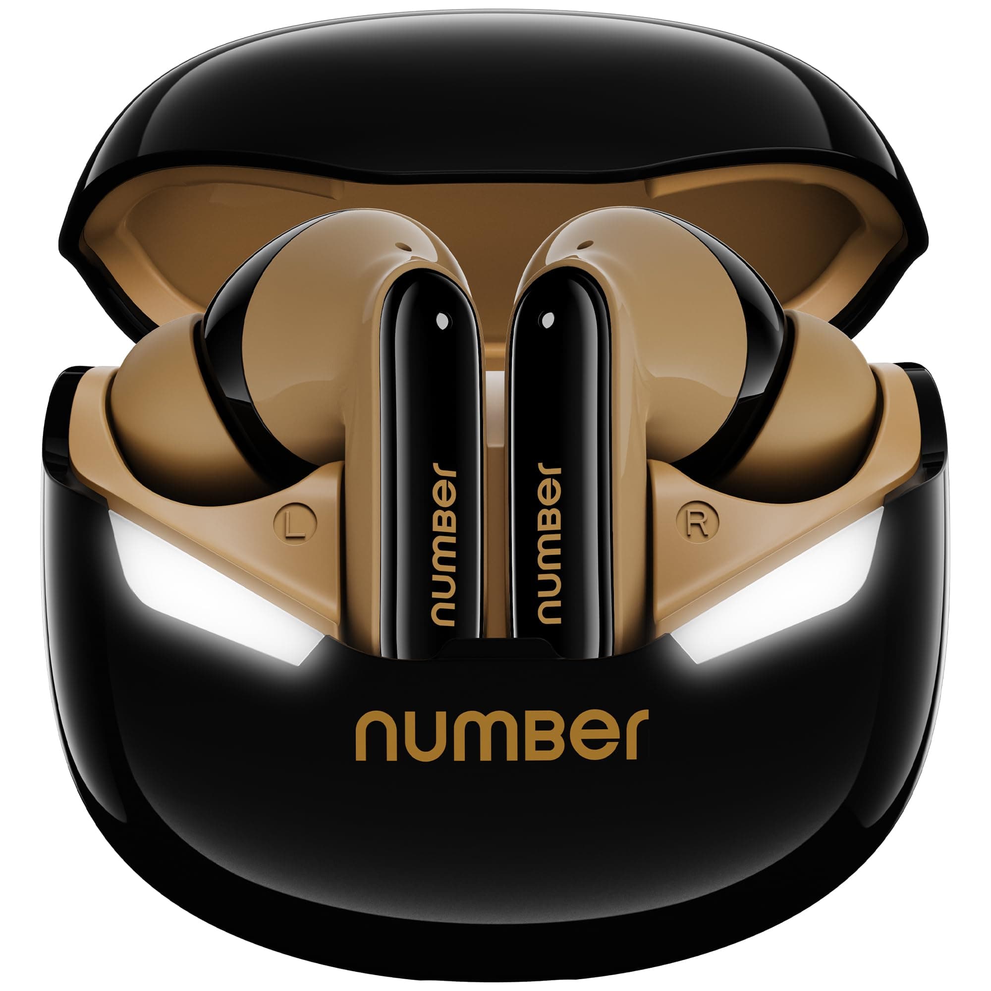Number Super Buds GT S9 Gaming TWS, Ultra-Low Latency Gaming Earbuds with Monster Bass & LED Case, Quad Mic ENC, 70H Playtime, BT 5.4, IPX5 (Black Des...