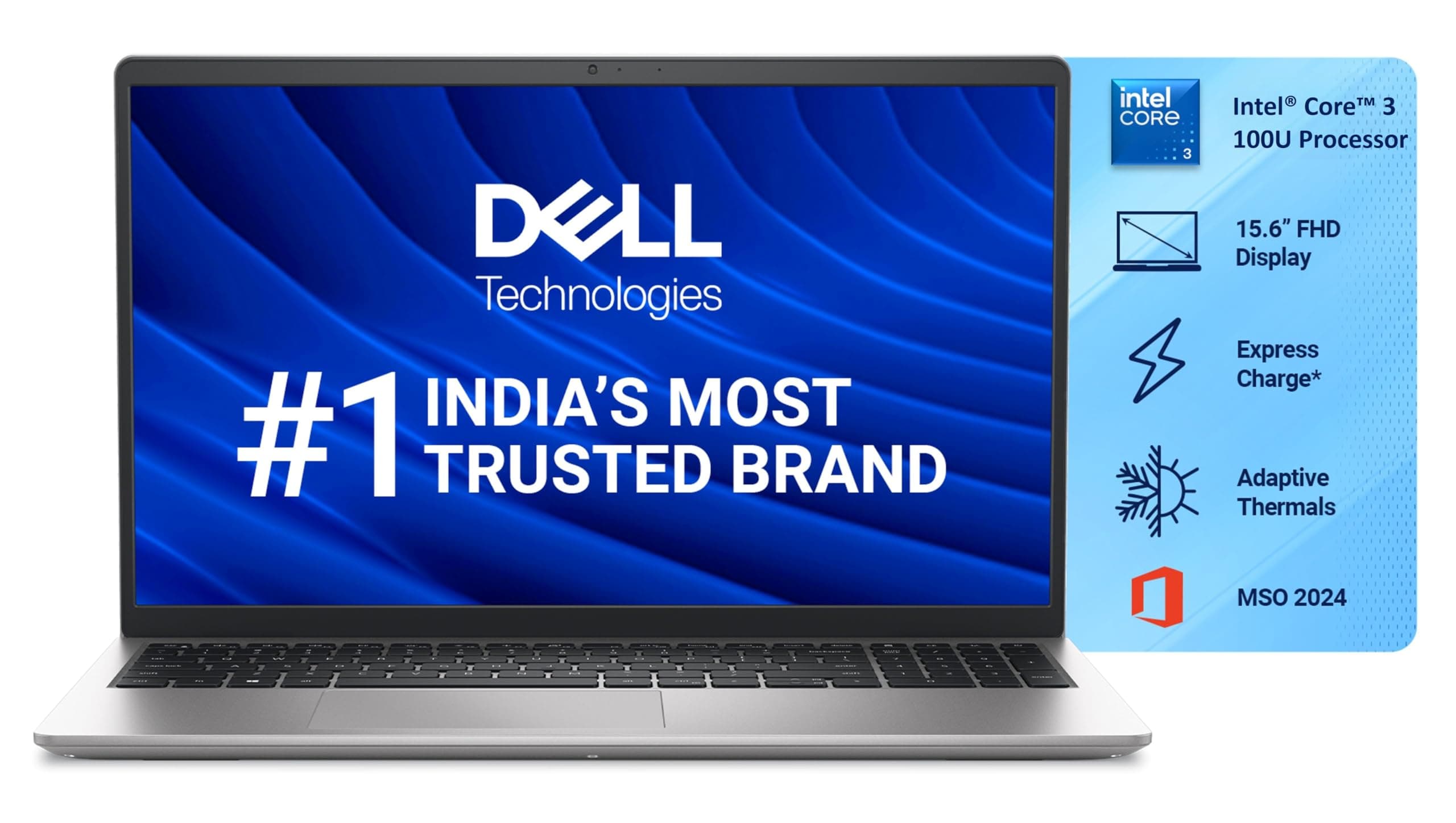 Dell 15 Laptop, 14th Gen Intel Core 3 100U Processor, 8GB, 512GB, Intel UHD Graphics Graphics, 15.6" FHD 120Hz IPS 250 nit Display, 12 Months Mcafee, ...
