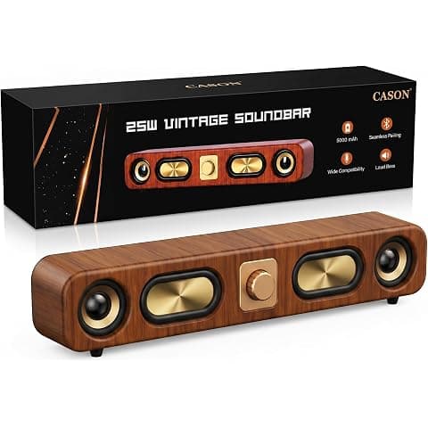 CASON 25W Portable Wireless Bluetooth Soundbar– Vintage Stereo Speakers with FM Radio Sound,8 Hours Battery Life, AUX/USB/TF Card Input,Type C Charging (Wooden Brown)