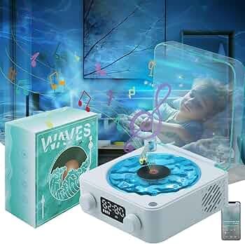 CPENSUS Retro-Style Wireless Waves Vinyl Bluetooth Speaker, Aqua Vinyl Speaker, The Waves Vinyl Player with Ambience Light and Clock for Bedroom, Offi...