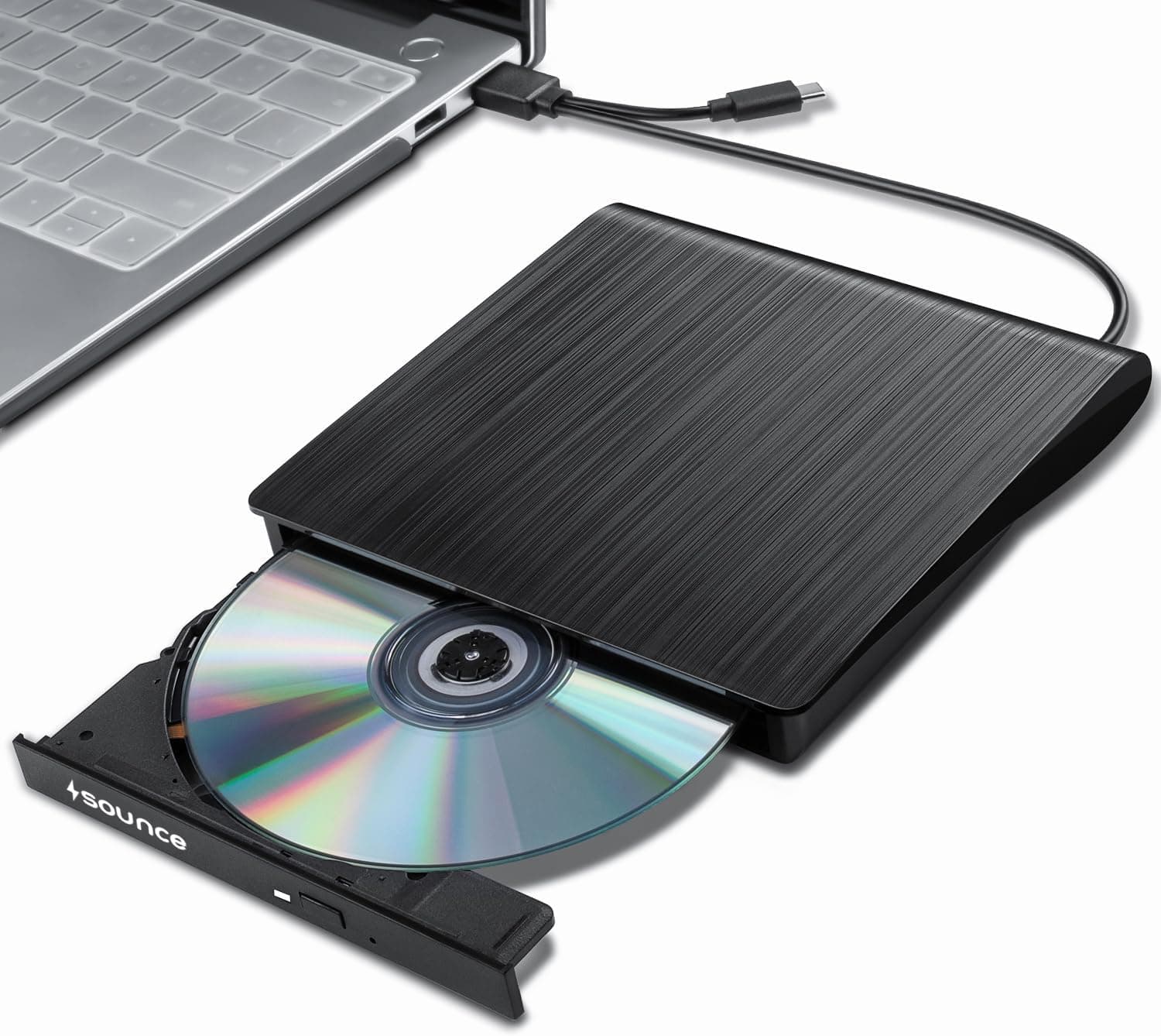 Sounce External DVD Drive USB 3.0 & Type-C CD Burner, Slim Portable Optical Drive CD/DVD ROM +/-RW Rewriter Compatible with Laptop, PC, MacBook, Deskt...