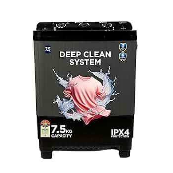 Midea 7.5 KG Semi Automatic Top Loading Washing Machine, Rust proof Body with 1300 RPM (MWMSA075GPG, Black Grey)