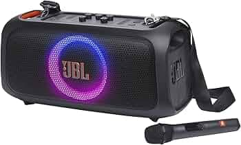 JBL PartyBox On-The-Go Essential - Portable Party Speaker with Built-in Lights and Wireless mic, Amazing Pro Sound, IPX4 splashproof Protection, 6 Hou...