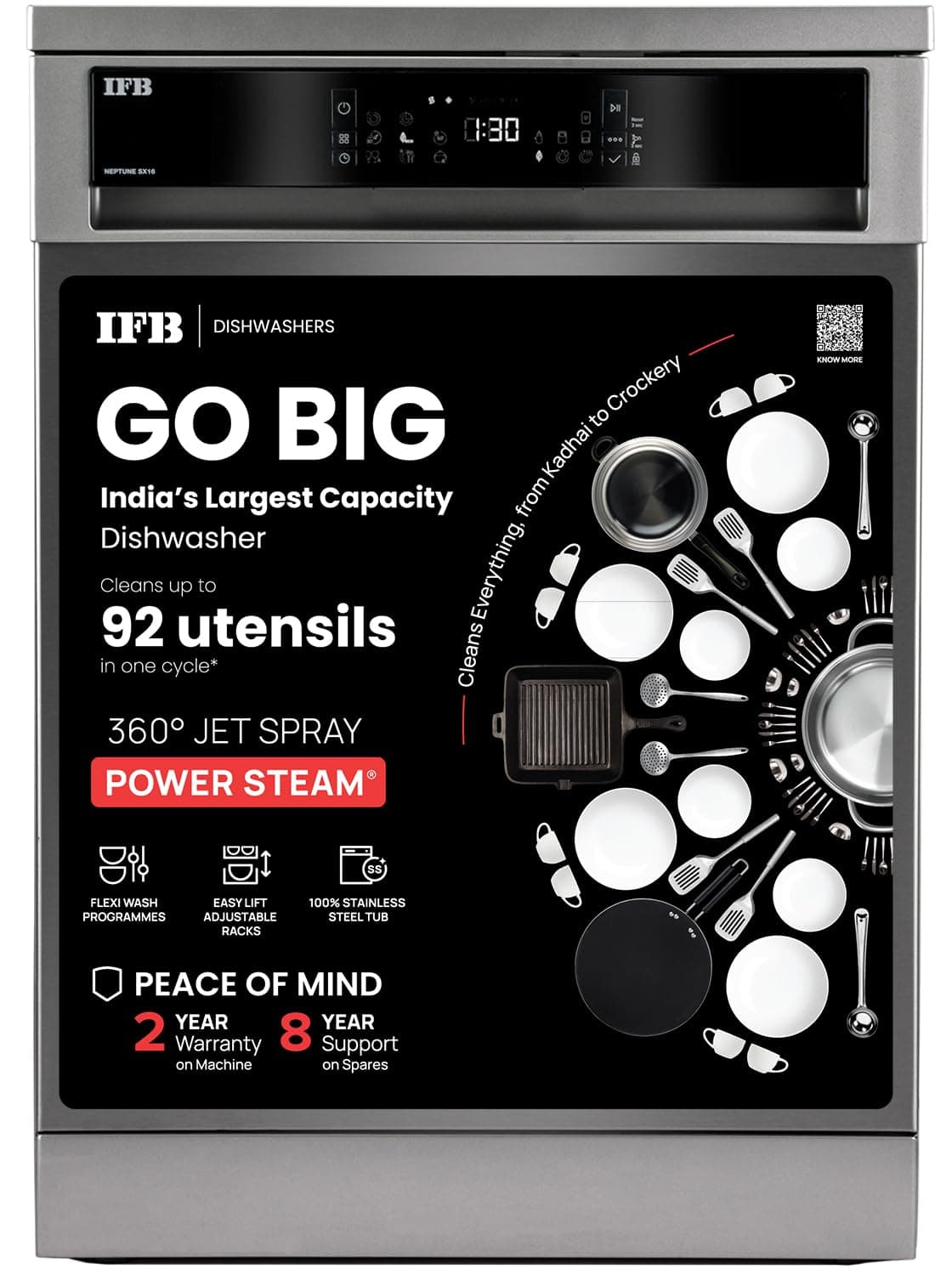 IFB 16 Place Settings with DeepClean Technology Powered by AI Freestanding Dishwasher (Neptune SX16, Pearl Grey, Auto Door Open for Effective Drying, ...