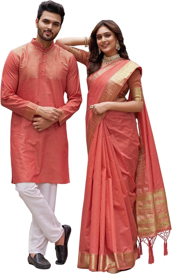 ARCHITTAM Couple Dress Set Assam Silk Saree & Kurta Pajama