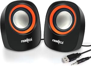 FRONTECH Premium 2.0 Channel USB Powered Speakers - 4W x 2 Output, AUX Input, Foam Edge, 1-Year Warranty (SPK-0003-Orange)