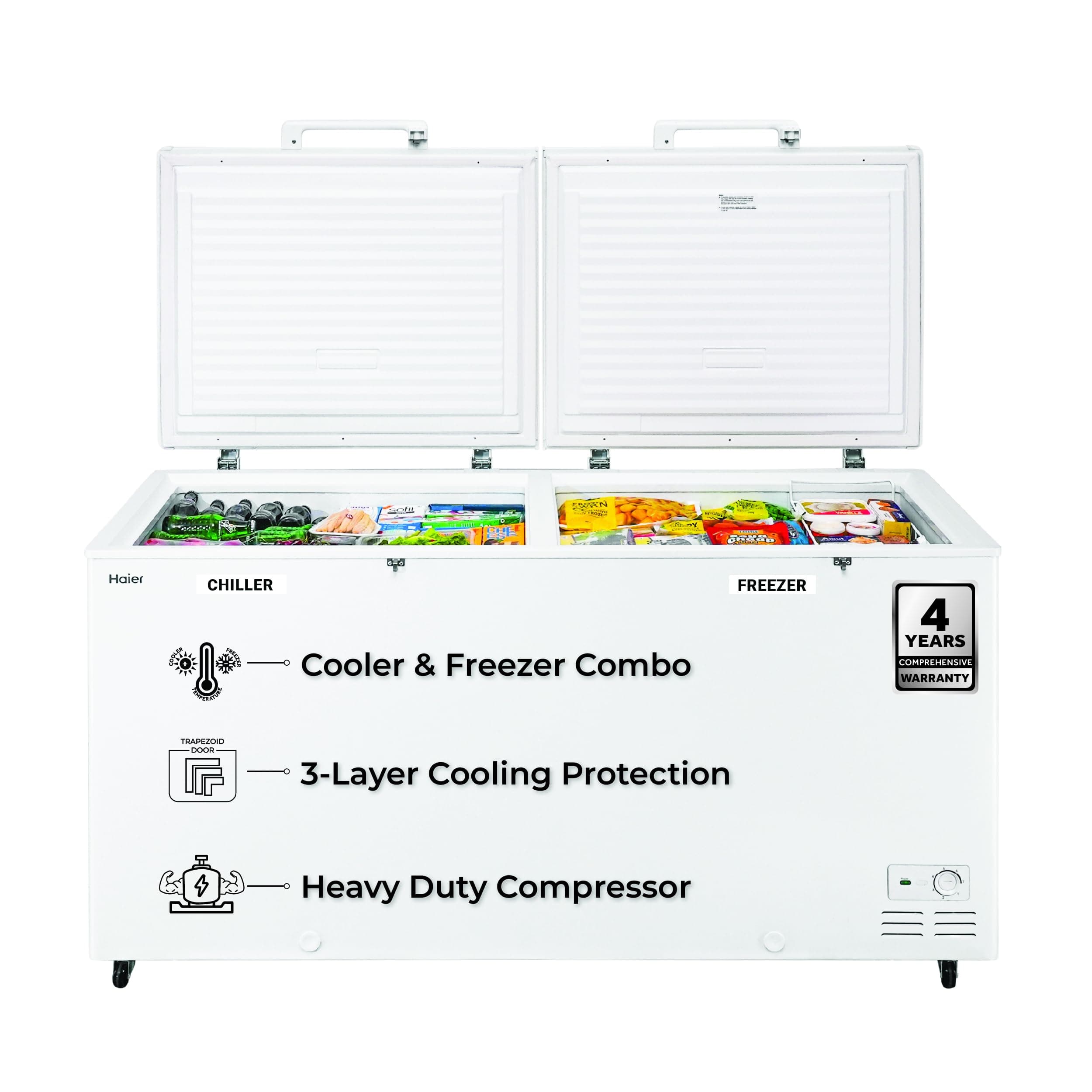 Haier HFC-550CM5, Double Door Combo Freezer (Half Cooler & Half Freezer Combo), Freeze & Chill together, Dual Condenser, Metal liner & 4 Years Compreh...