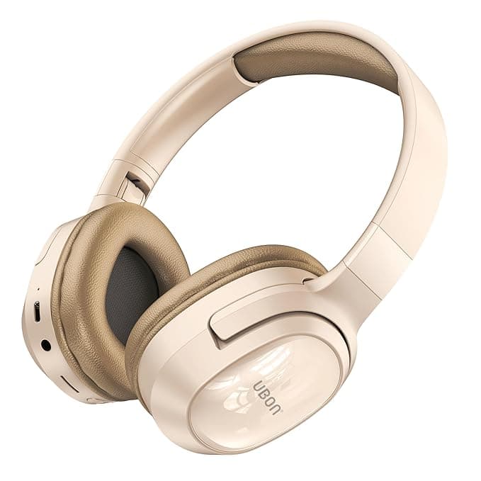 UBON HP-700 Hip Hop Bluetooth Headphones with 40 Hrs Playtime | Deep Bass | 40 MM Driver |FM Radio, TF Card, Aux | Over The Ear Headphones (Beige)
