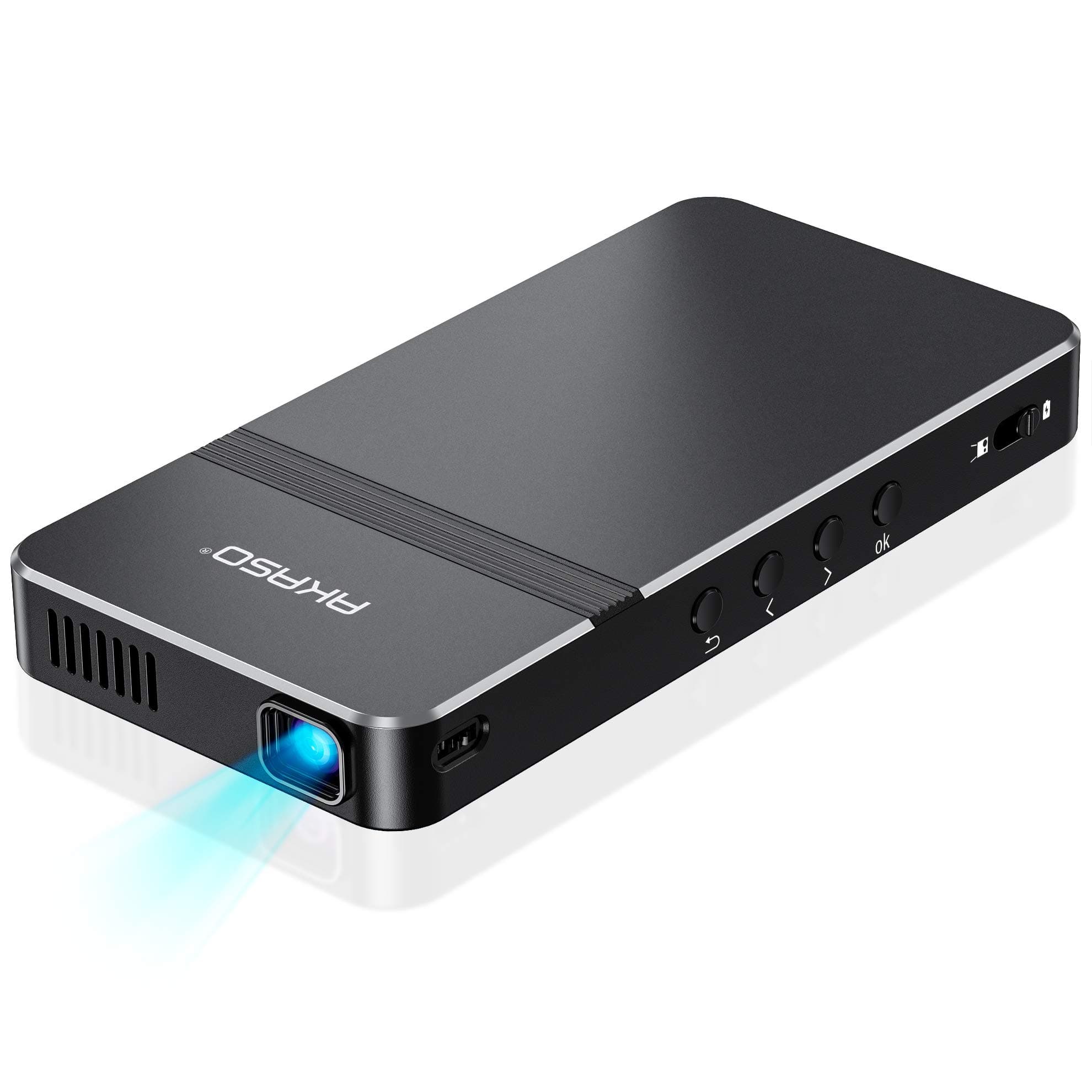 AKASO Portable Pico Projector 1080P HD DLP LED 50 ANSI Lumens with WiFi, HDMI, USB, Micro SD and 3.5 mm Audio and Remote Cont