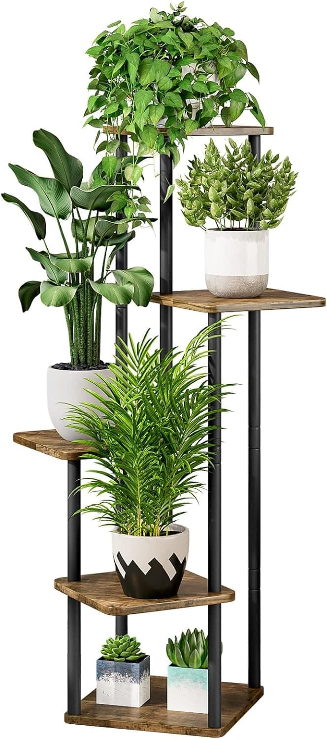 Snazzy Plant Stand 5 Tier Indoor Metal Flower Shelf for Multiple Plants Corner Tall Flower Holders for Patio Garden Living Room Balcony Bedroom, Black...