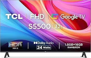 TCL 80.04 cm (32 inches) Metallic Bezel-Less S Series Full HD Smart LED Google TV 32S5500 (Black)