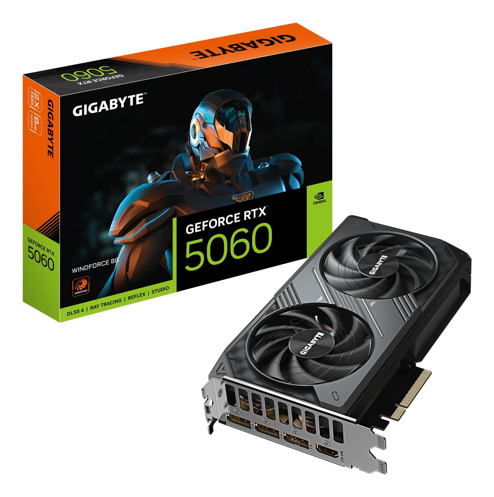 Gigabyte GeForce RTX 5060 WINDFORCE 8G Graphics Card - 8GB GDDR7, 128bit, PCI-E 5.0, 2497 MHz Core Frequency, 3 x DisplayPort, 1 x HDMI, GV-N5060WF2-8...