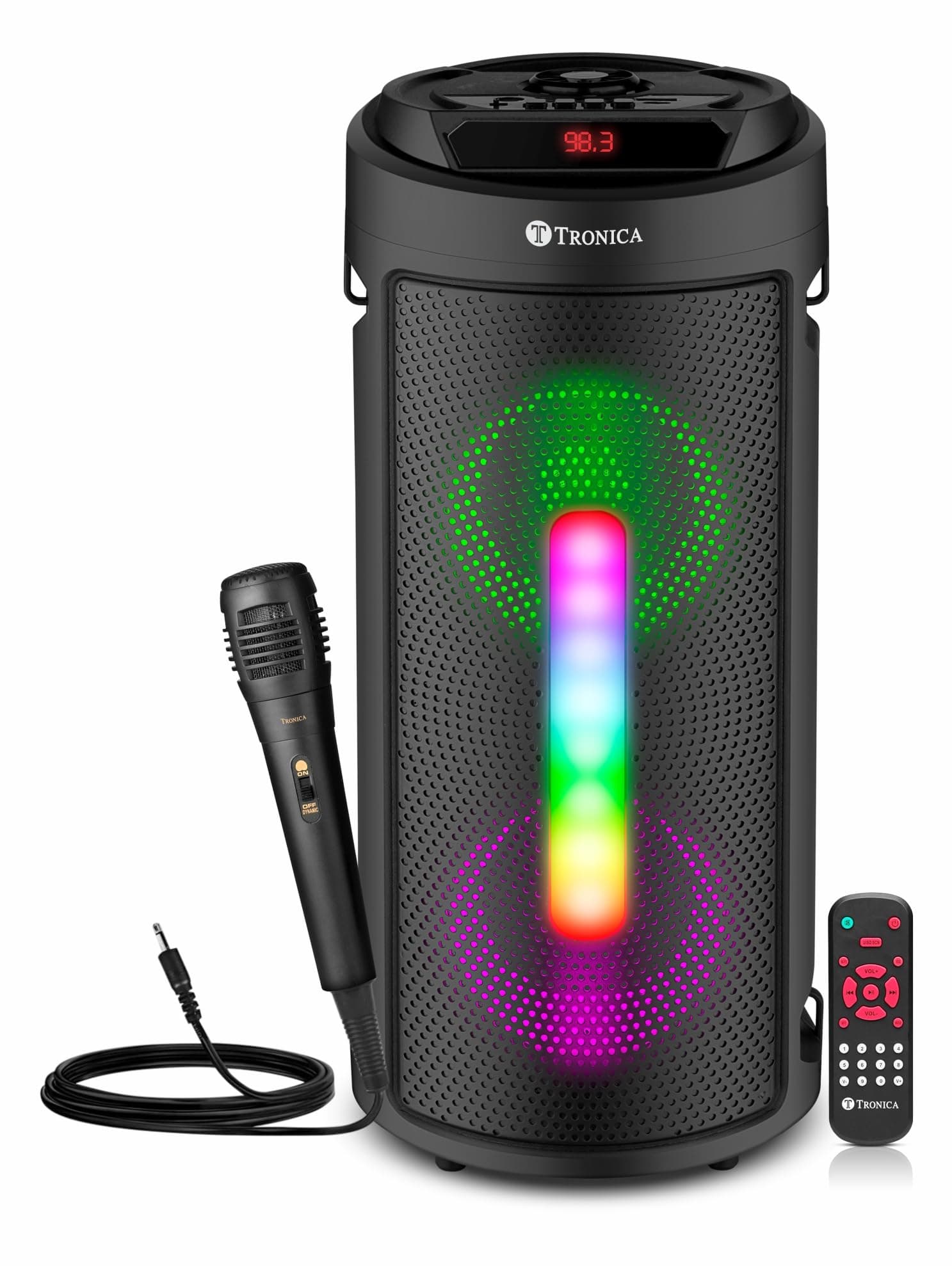 TRONICA Cyclone 4 Double Woofer 40W Multi-Media Bluetooth Party Speaker with Wired Mic for Karaoke, 1800 MAH Battery, Digital Display,RGB Lights, USB,...