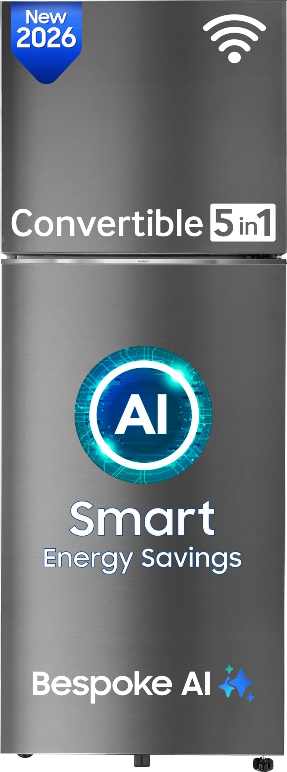 Samsung 419 L, 2 Star, Convertible 5-in-1, Digital Inverter, Frost Free Double Door, Bespoke AI WiFi Refrigerator (RT45HG6A22S8HL, Silver, Elegant Ino...