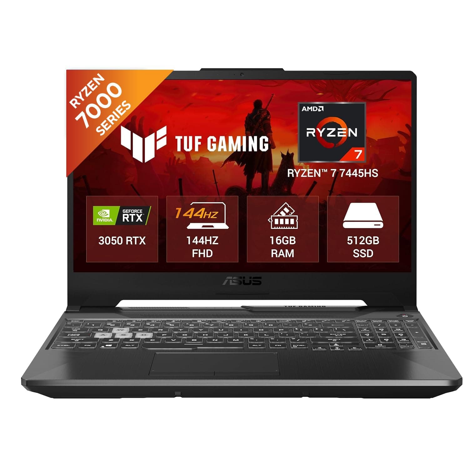 ASUS TUF A15, AMD Ryzen 7 7445HS, Gaming Laptop(RTX 3050-4GB/75W TGP/16GB RAM/512GB SSD/FHD/15.6"/144Hz/Backlit Keyboard/48Whrs/Windows 11/Graphite Bl...