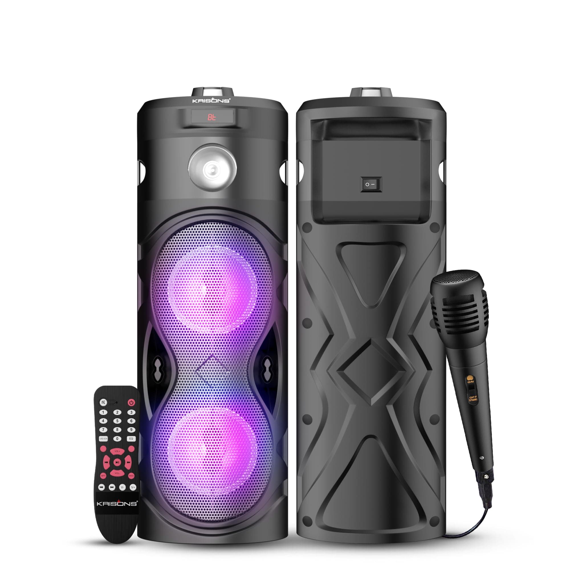 Krisons Cylender 111 40W Portable Speaker with 4" Double Woofers, Free Wired Mic for Karaoke, in Built Torch, Remote Control with Bluetooth, FM, USB, ...