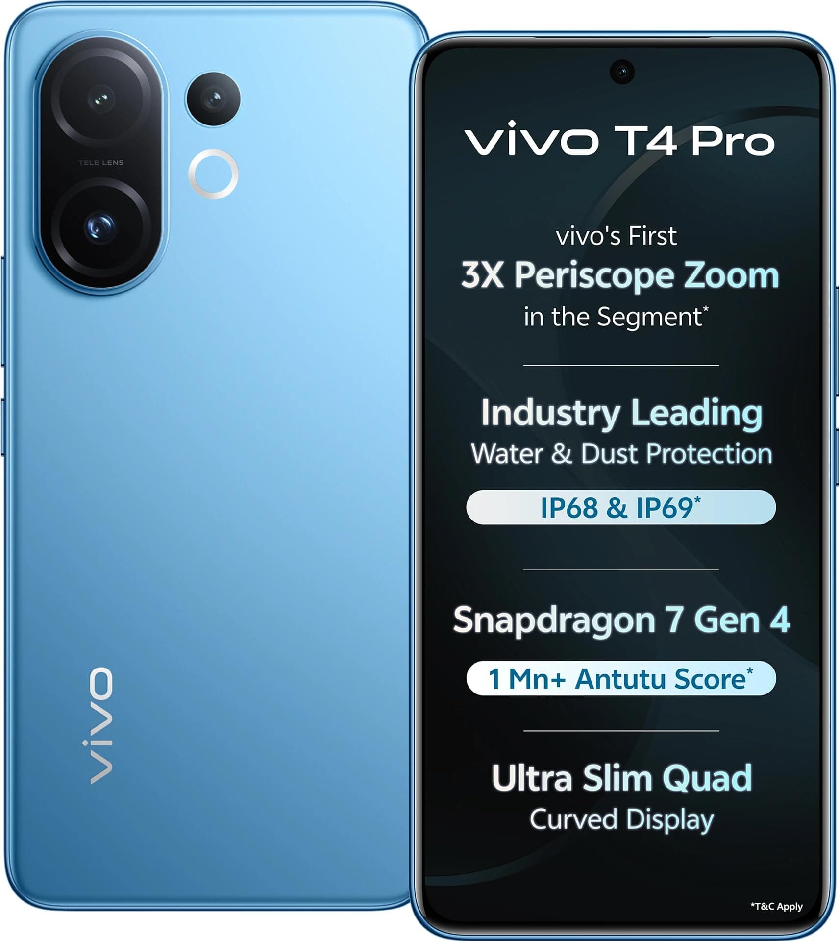 vivo T4 Pro 5G (Nitro Blue, 8GB RAM, 128GB Storage) | 50MP + 2MP + 50MP Triple Camera | 32MP Selfie | 6.77" FHD+ Display | Snapdragon 7 Gen 4 Processo...