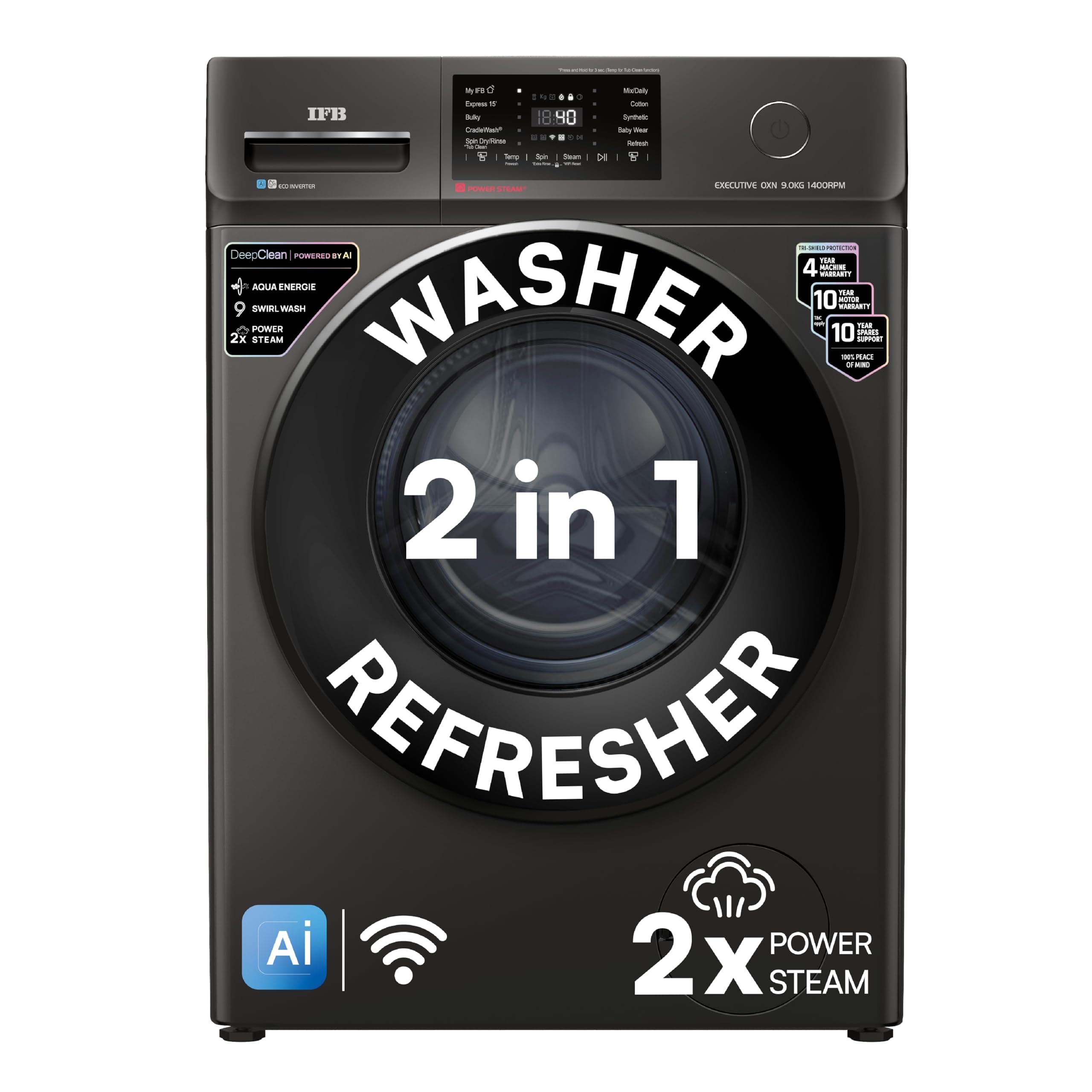 IFB 9 Kg 5 Star, DeepClean Technology, AI Powered, WiFi, Fully Automatic Front Load Washing Machine (EXECUTIVE OXN 9014 CMS, PowerSteam, 9 Swirl, Stea...