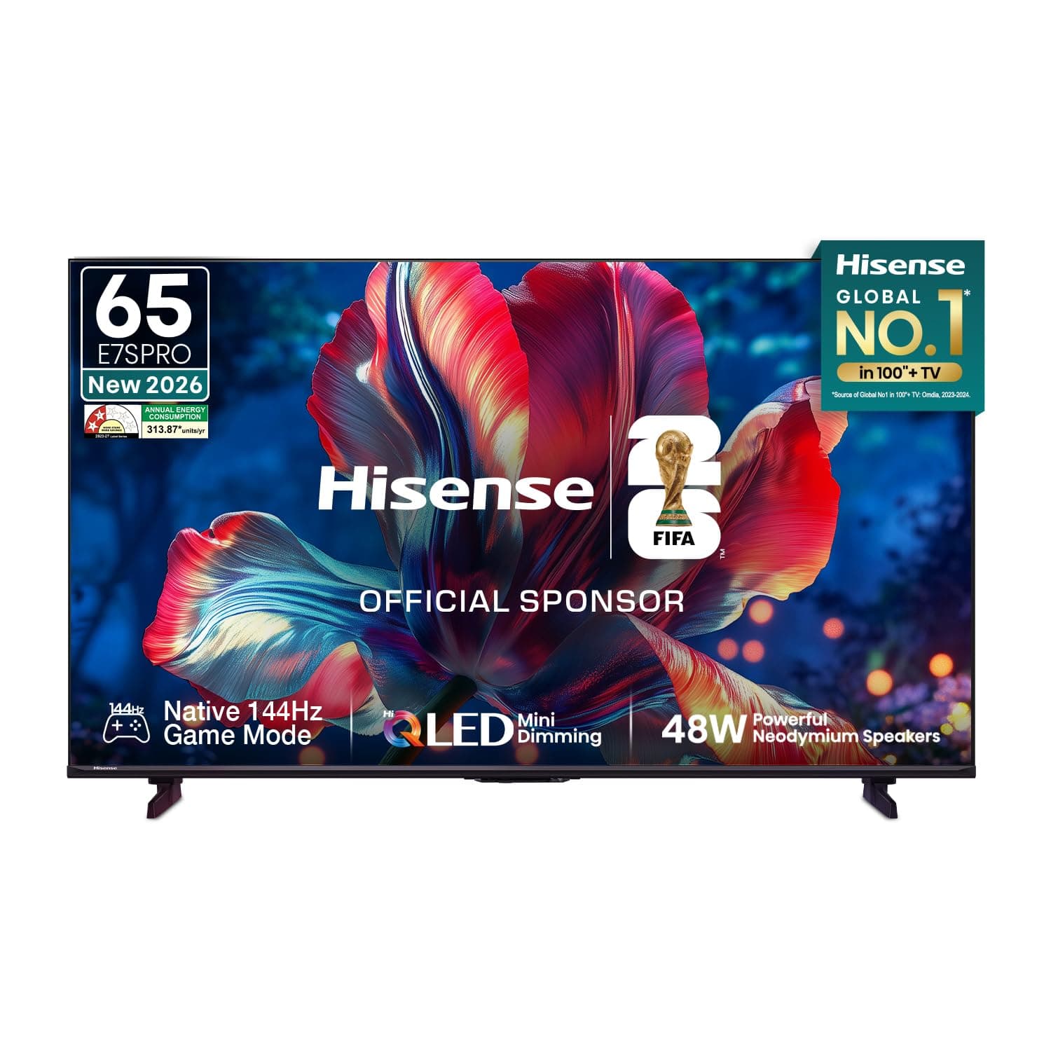 Hisense 65 Inch 65E7S Pro | Mini Dimming | Hi-QLED | Native 144Hz Game Mode | 48W Powerful Speakers | Gaming in Dolby Vision