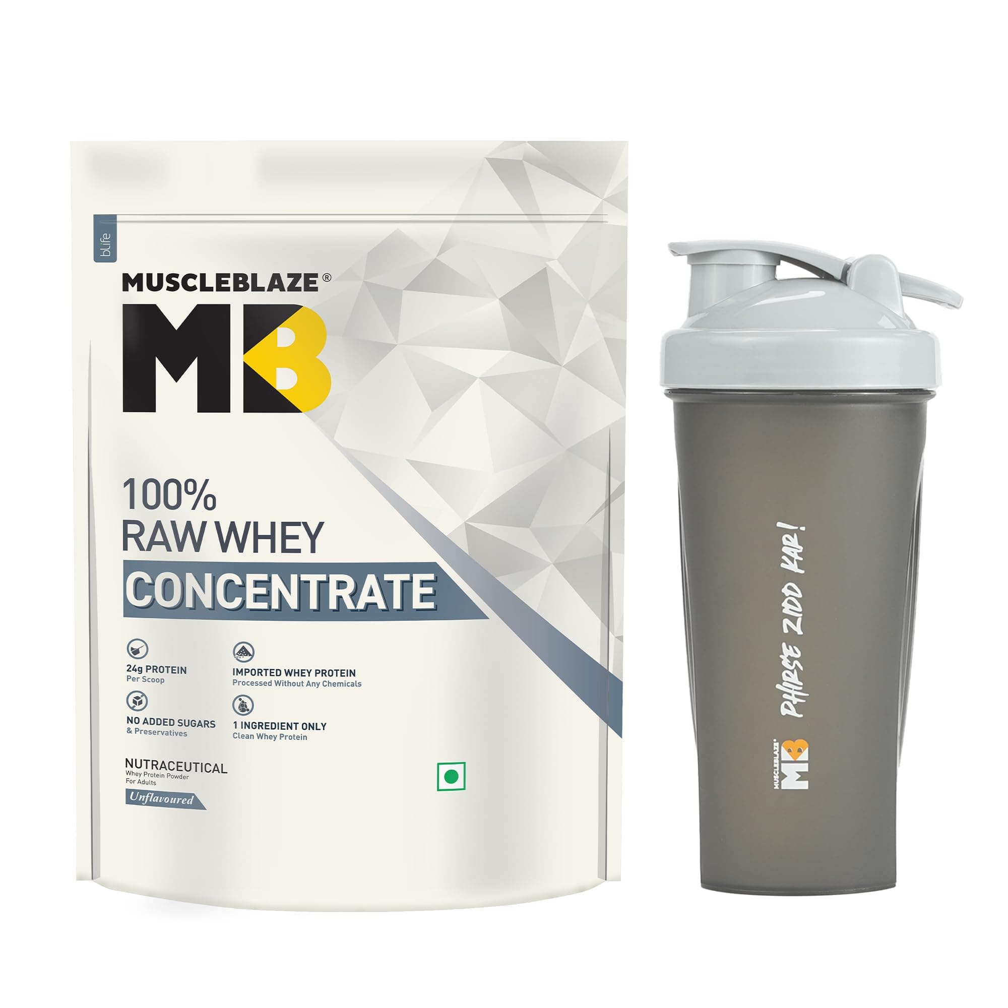 MuscleBlaze Raw Whey Protein Concentrate 80% with Added Digestive Enzymes, Labdoor USA Certified (Unflavoured, 1 kg / 2.2 lb,