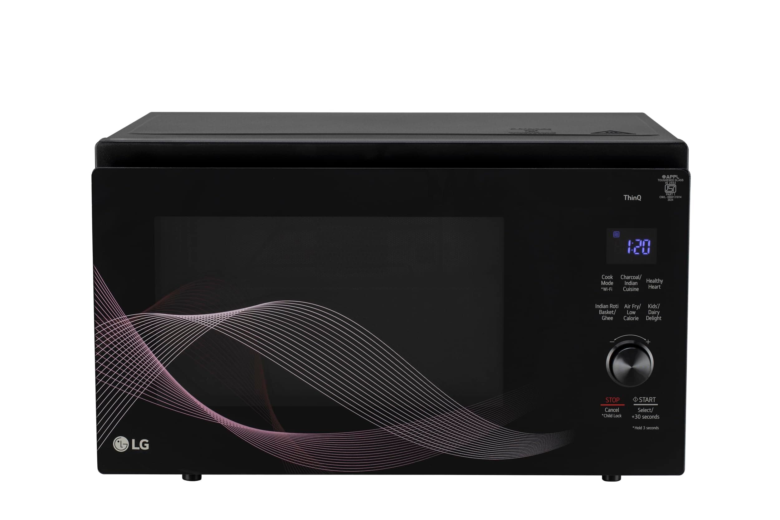 LG 32 L, Convertible Microwave Oven with Air Fry, Charcoal Lighting Heater, Wi-Fi Enabled (MJEN326UHWF, Black, Motorised R...