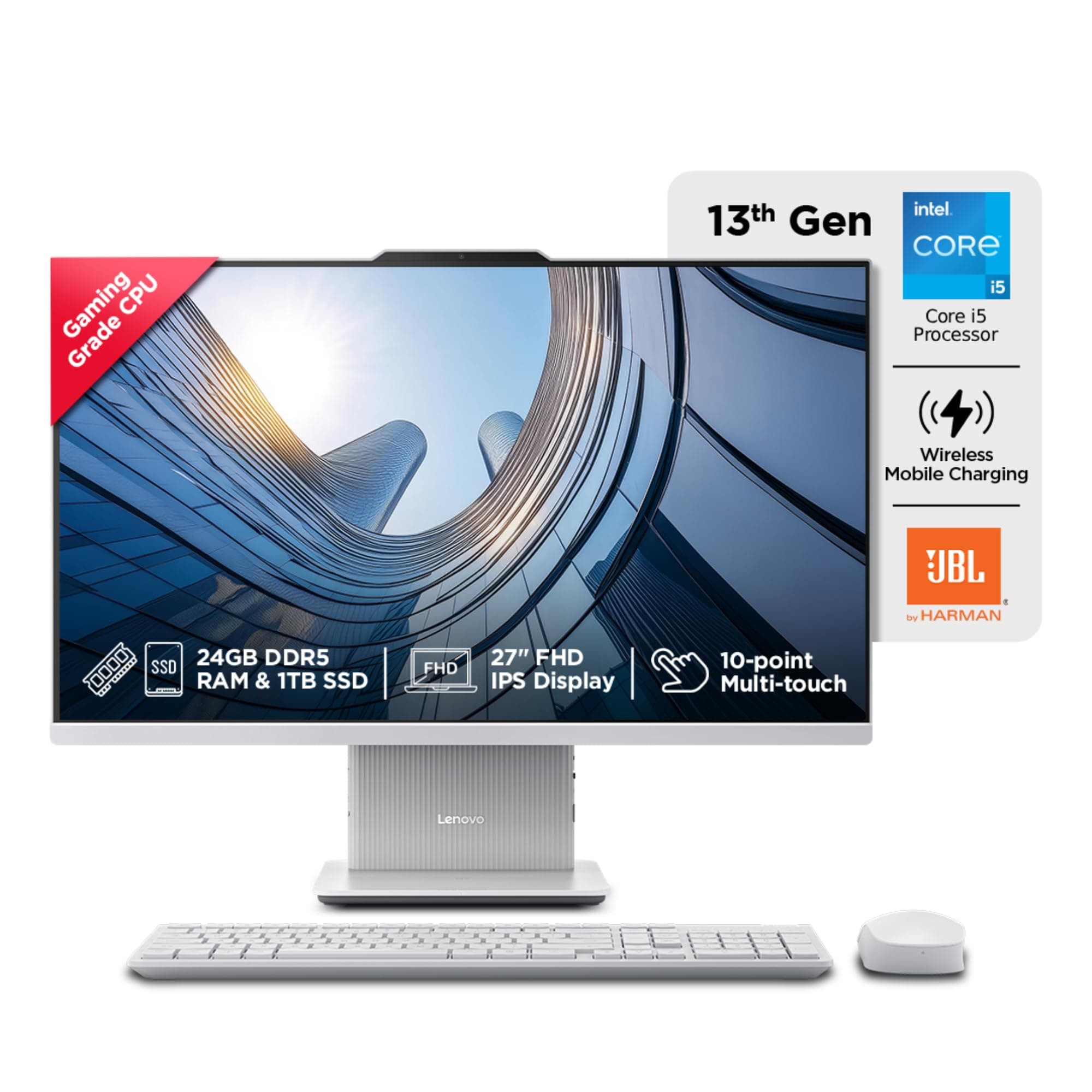Lenovo IdeaCentre AIO Intel Core i5-13420H 27" FHD Touchscreen (24GB RAM/1TB SSD/Win11/Microsoft 365 + Office 24/3Wx2 Harman/Wireless EOS Keyboard & M...