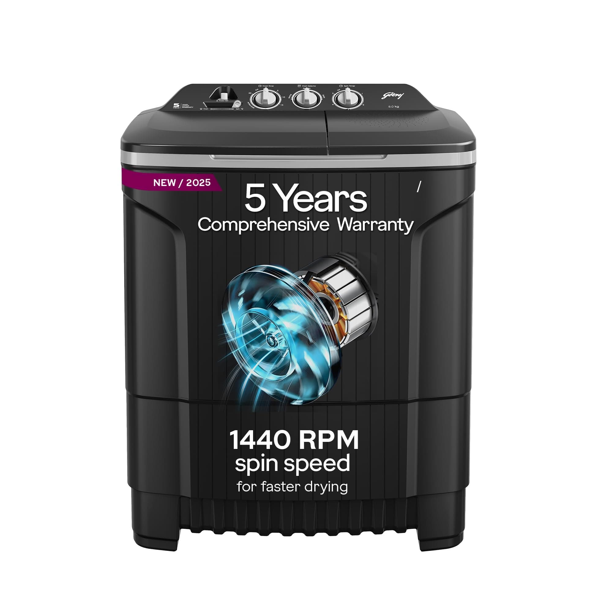 Godrej 8 Kg 5 Star Active Soak Technology Semi-Automatic Top Load Washing Machine (WSEDGE CLS 80 5.0 EN2 M CSGR, Crystal Grey, Wash Upto 8 King Size B...