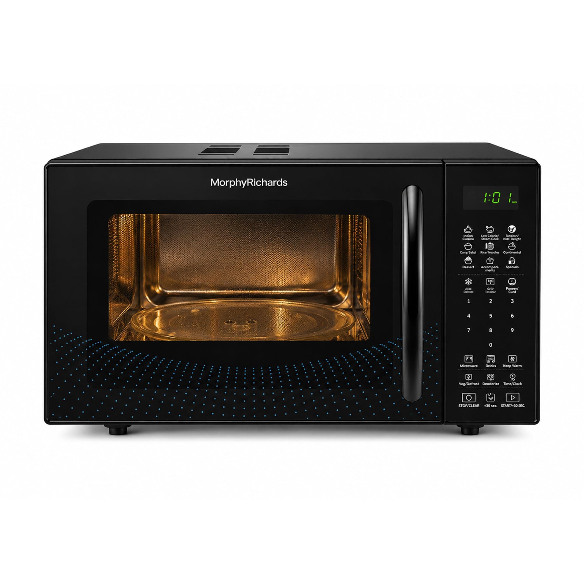 Morphy Richards Air 23Cgad Convection Microwave Oven for Kitchen, with in-Built Air Fryer & Dehydrator|23 Litre with 220 Autocook Menu,Black