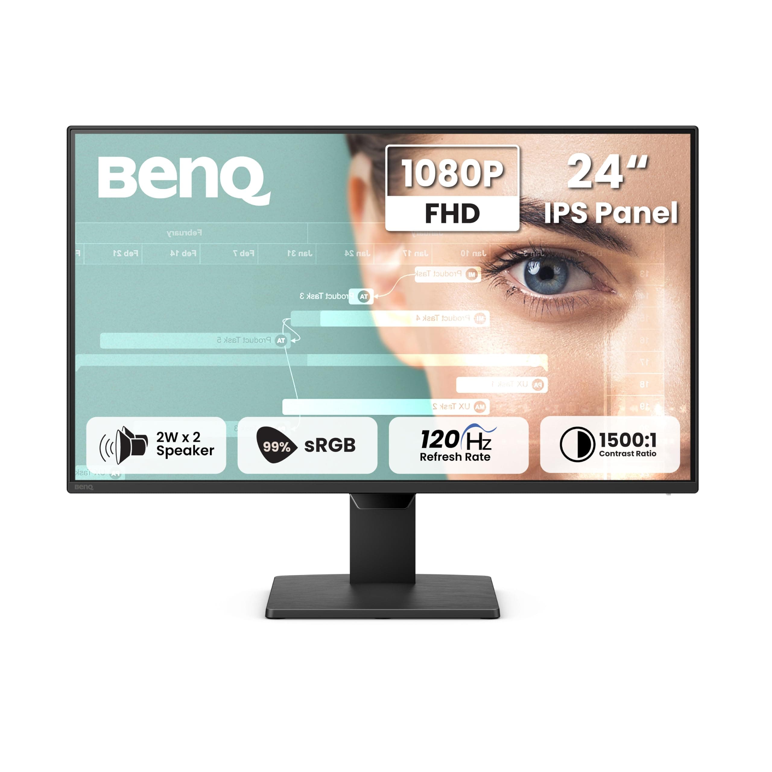 BenQ GW2490P 24"(60.96 cm) 120Hz FHD(1920x1080p) IPS Monitor|99% sRGB|Eye-careU|HDMI(v1.4)|DP(v1.2)|Ultra Slim Bezel|1 msEyesafe|VESA MediaSync|B.I.|2Wx2 Speakers|Visual Optimizer|TUV-Certified
