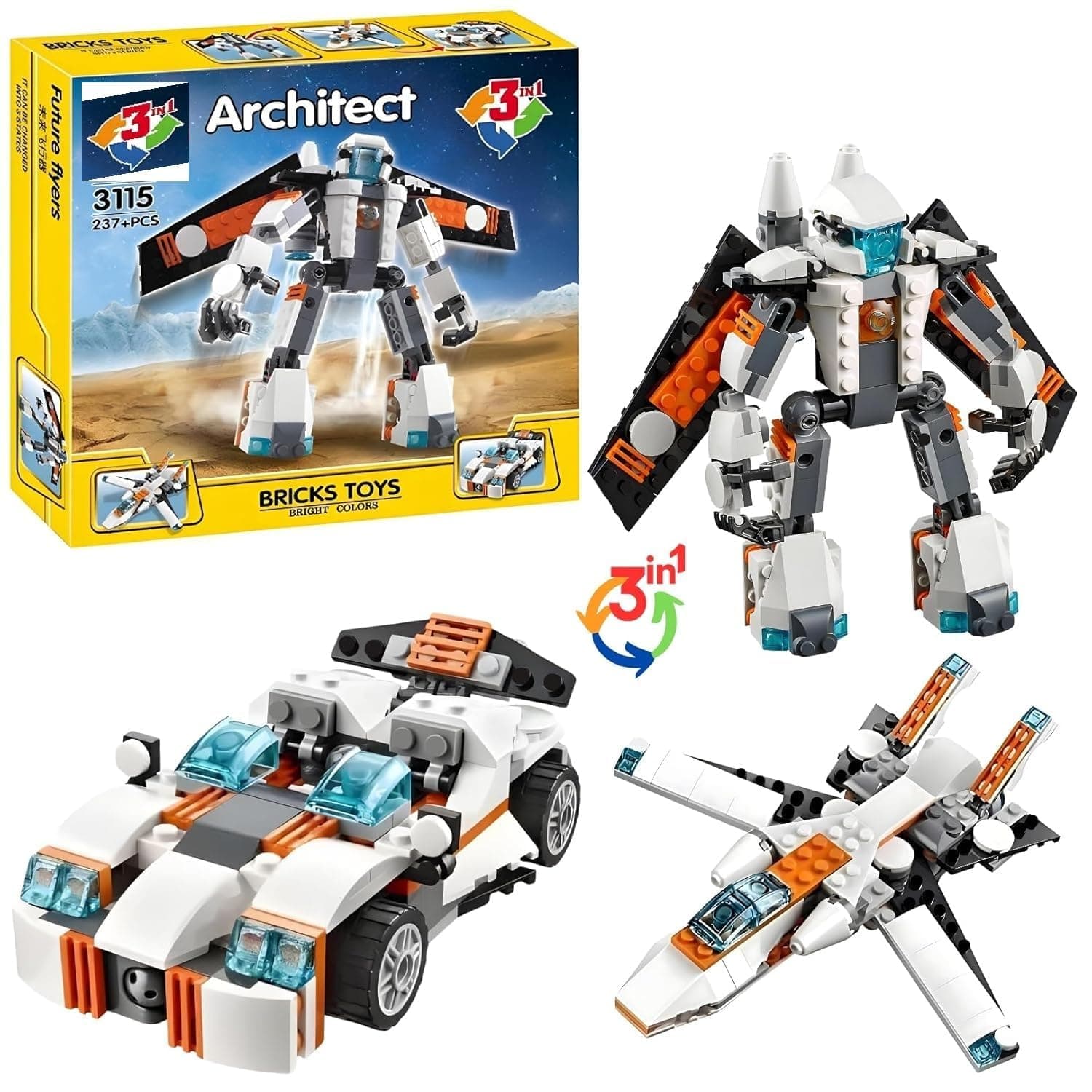 Galaxy Hi-Tech 3 in 1 Architect Brick Toys 237+ Pieces Building Block - Space Astronaut Theme Blocks and Bricks - Robot, car, Aircraft Educational Eng...