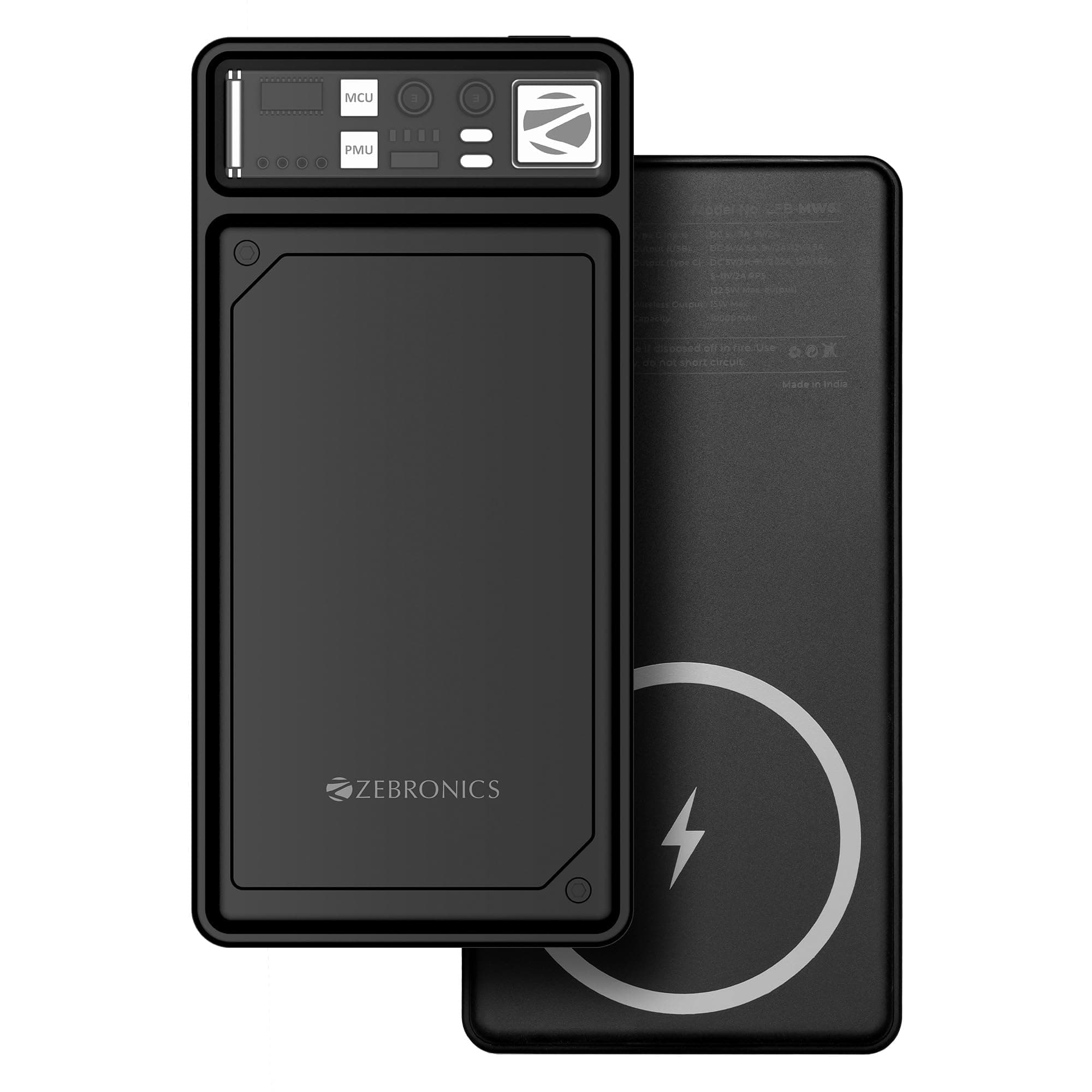 ZEBRONICS MW61 Wireless Power Bank, 10000 mAh, Rapid Charge, Built-in Wireless Charging Pad, Outputs - 22.5W Wired | 15W Wireless, Type C PD 3.0, LED ...