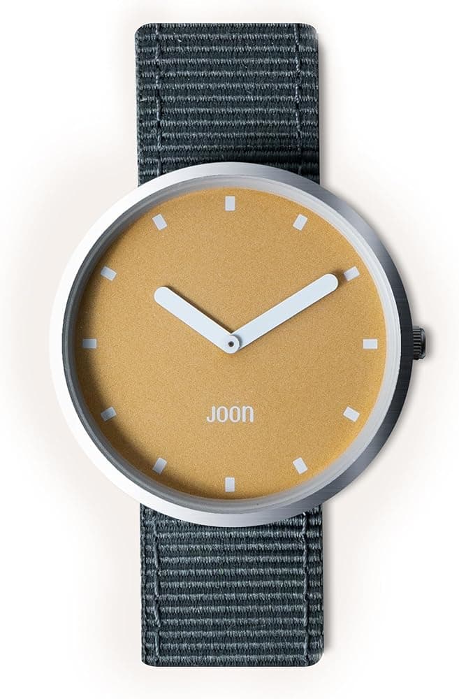 JOON Wrist Watch Sunny Side - Matte Steel Silver Bezel with Apricot Yellow Dial and Thunder Grey Nylon Strap, Japanese Quartz Movement, Unisex Urban W...