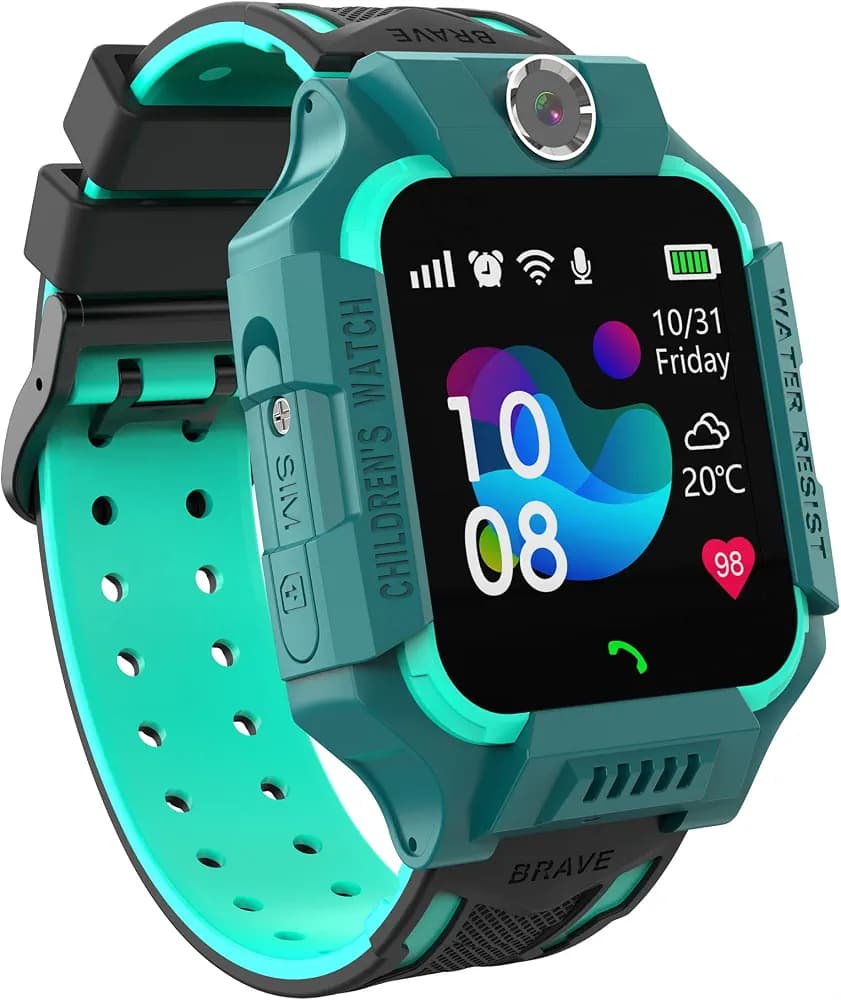 Wearfit Champ 2G Flash Kids GPS Tracker Waterproof Watch LBS Tracker for Boys Girls for 3-12 Year Old with SOS Alarm Call Voice Chat Touch Screen and Parental Control (Green)