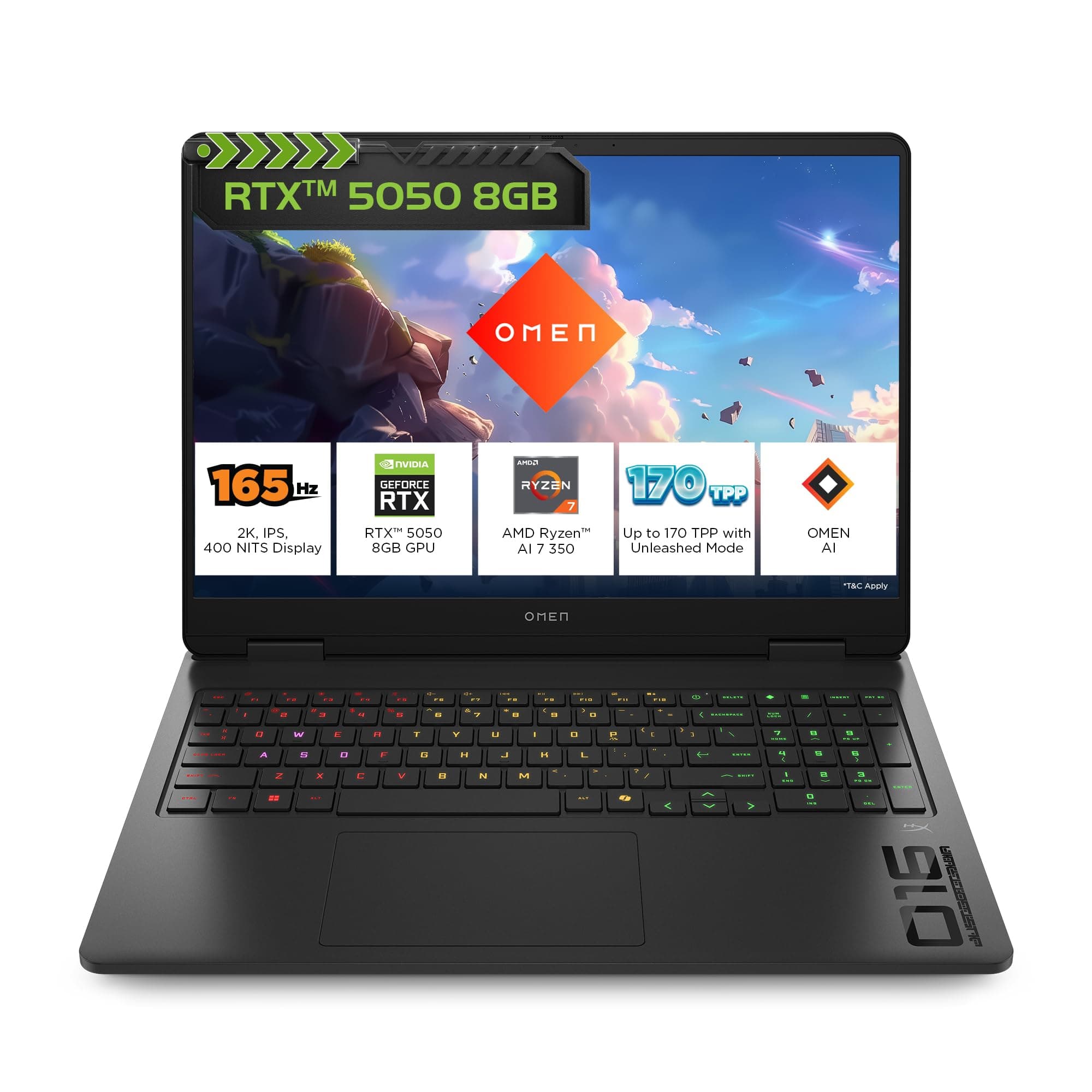 HP Omen, AMD Ryzen AI 7 350, 8GB RTX 5050 Gaming Laptop,(24GB DDR5, 1TB SSD) 60-165Hz,3ms,400 nits,16'(40.6cm) 2k, Win11, M365 Basic(1 Year) Office24, Black, 2.44kg, RGB, Tempest Cooling, ap0165AX