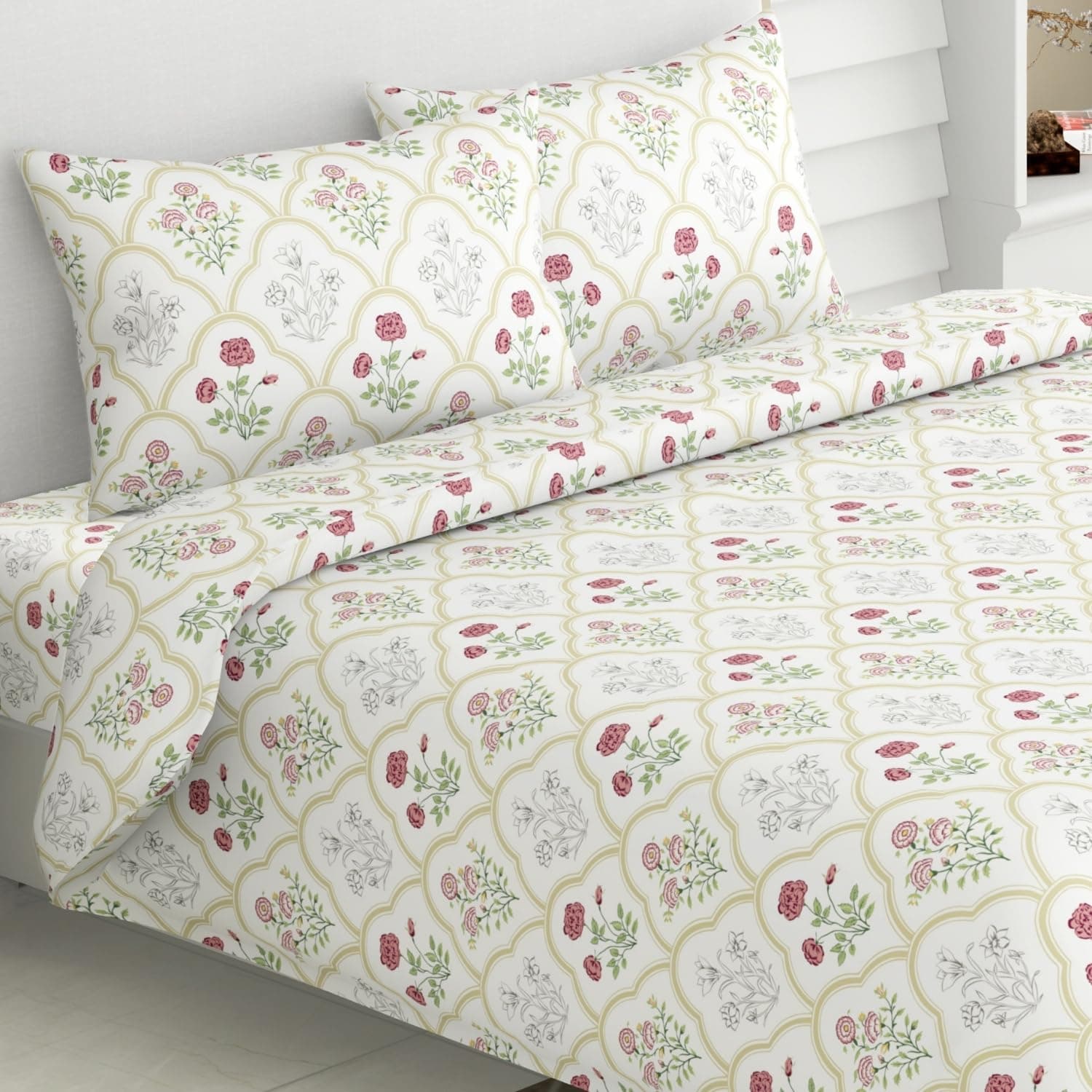 haus & kinder 100% Cotton Bed Sheet for King Size Bed, 1 King Size Bedsheet Cotton (108 x 108 Inches) with 2 Pillow Covers | 186 TC Bedsheet for Doubl...