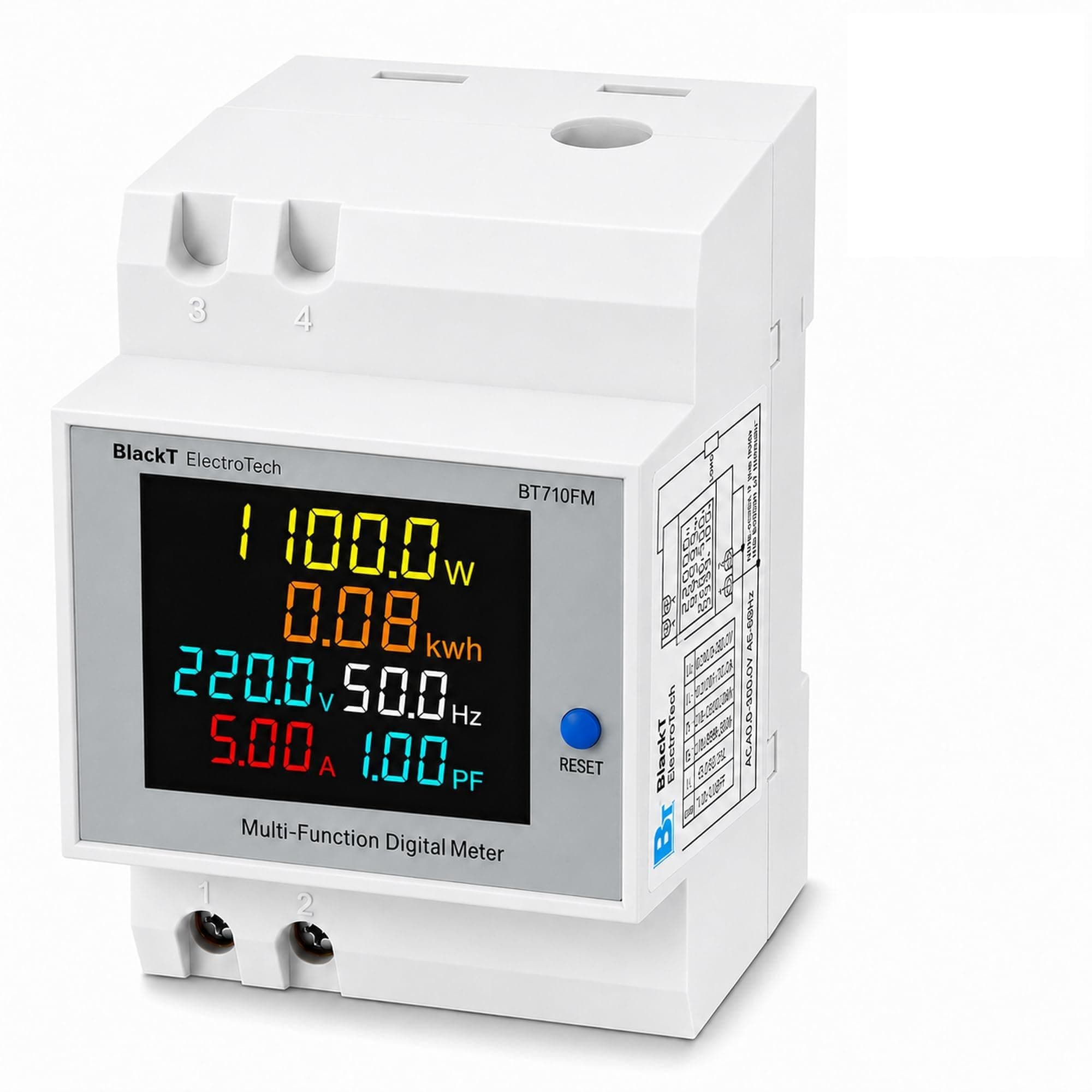 Blackt Electrotech BT710FM Multifunctional Digital Single Phase Energy Meter with Built-In CT for Electricity Monitoring - Measures 6-in-1 AC 40-300V ...