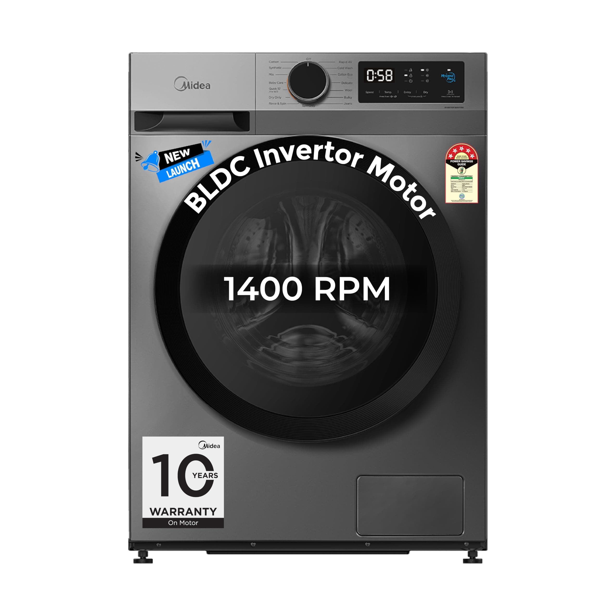 Midea 7 Kg 5 Star Fully Automatic Front Load Washing Machine with Inverter Motor, Self Clean Drum Technology, 15 Wash Programs (MFG17W70B/T-IND, Titan...