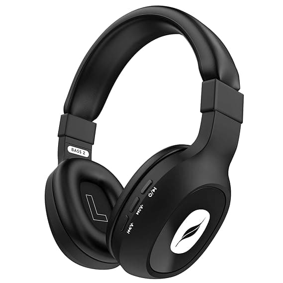 Leaf Bass 2 Wireless Bluetooth Headphones with Mic and 15 Hours Battery Life, Over-Ear Headphones with Super Soft Cushions and Deep Bass (Black) Over-
