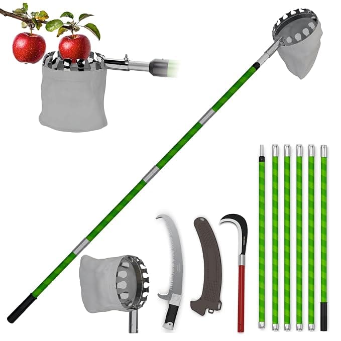 BUILDSKILL 24 Ft Telescopic coconut plucker with pole - shock proof | adjustable height 8-24 ft | includes pruning saw & fruit picker | lightweight & durable fiber glass construction - easy assembly