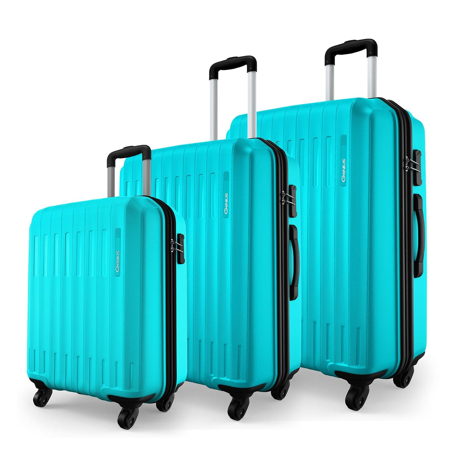 Safari Genius Alley Set of 3 (Cabin + Medium + Large) Trolley Bags Hard Case Polypropylene, 4 Wheels, 360 Wheeling Luggage, Travel Bag, Suitcase for T...