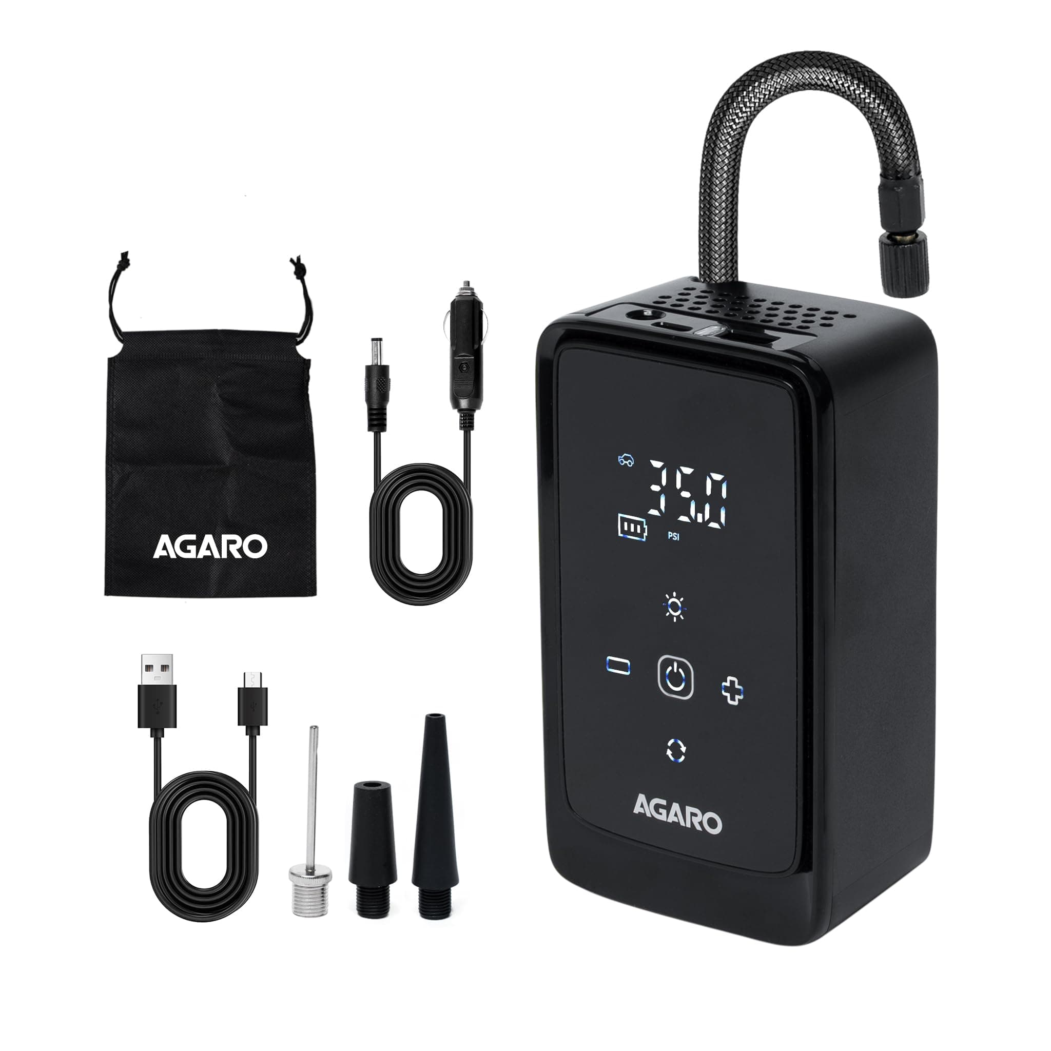 AGARO Atom Cordless Tyre Inflator, 150 PSI, 4500mAh Battery, Auto Shut-Off, Digital Display, LED Light, USB-C Charging, 12V DC Output, for Cars, Bikes...