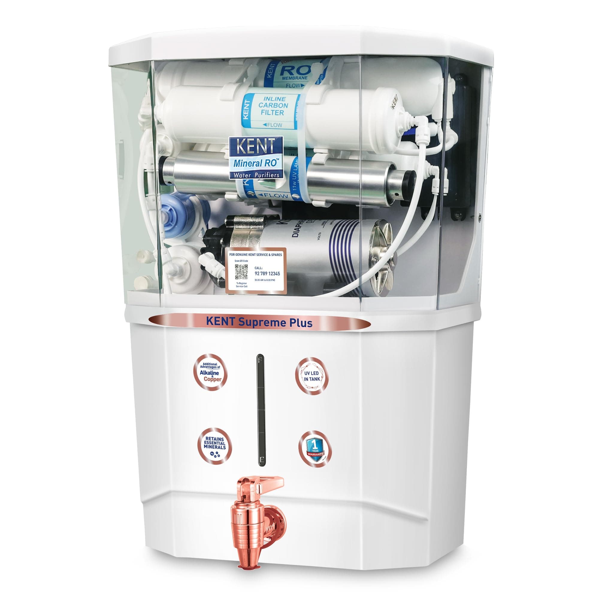 KENT Supreme Alkaline Water Purifier (11113), , Smart Alkaline Technology, Multiple Purification Process, RO+UV+UF+Alkaline+TDS Control, UV LED Light