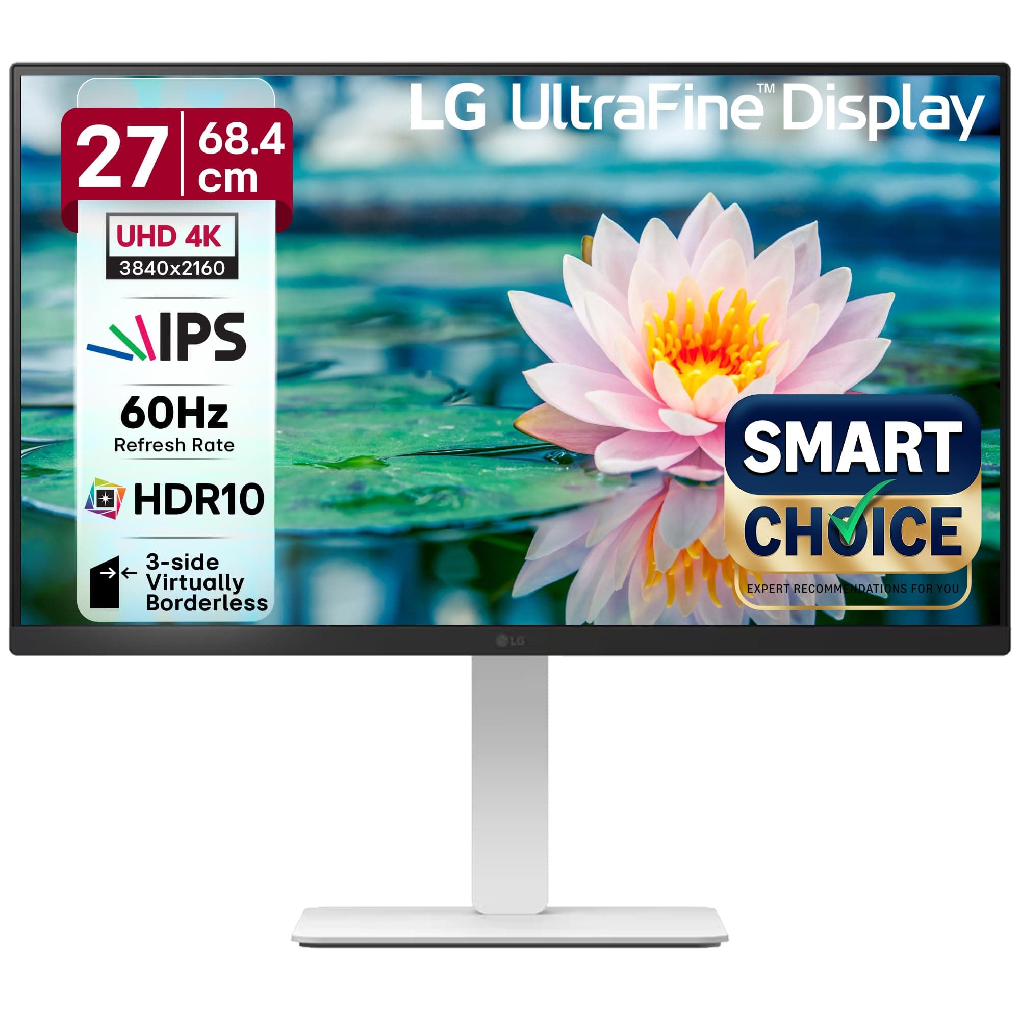LG 27US550-W 27" 4K (3840x2160) UHD Ultrafine IPS Computer Monitor with HDR10, DCI-P3 90%, Pivot, Swivel & Height Adjustable Stand, 3-Side Borderless ...
